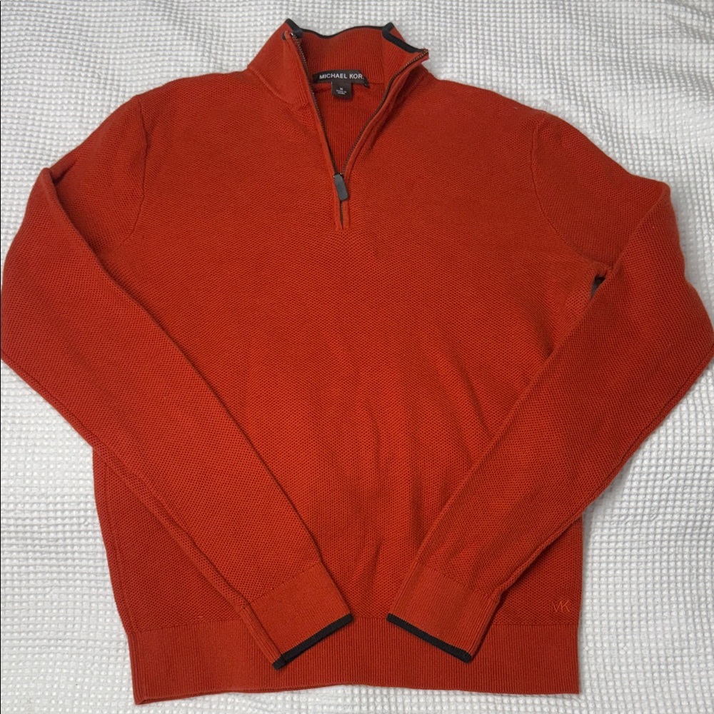 Michael Kors Men's Orange Zip-Up Sweater - Medium